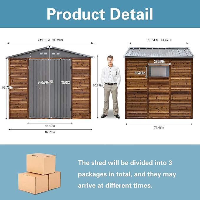 8x6 FT Outdoor Storage Shed, Wood Metal Utility Tool Shed Storage House with Door and Lock, Wooden Sheds Outdoor Storage for Garden,Patio,Lawn,Poolside