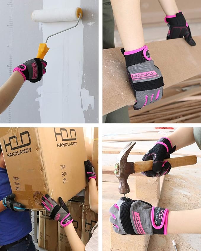HANDLANDY Women Safety Work Gloves Utility Touch Screen Working Grip Glove for Yardwork Gardening Breathable Mechanic Gloves