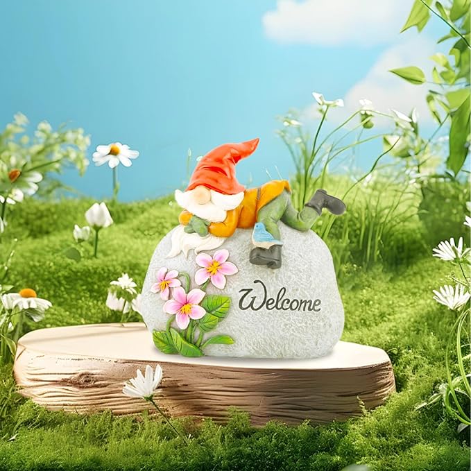 TZSSP Outdoor Garden Gnome Statue Statuary Welcome Stone for Patio,Lawn,Garden Decoration,Red