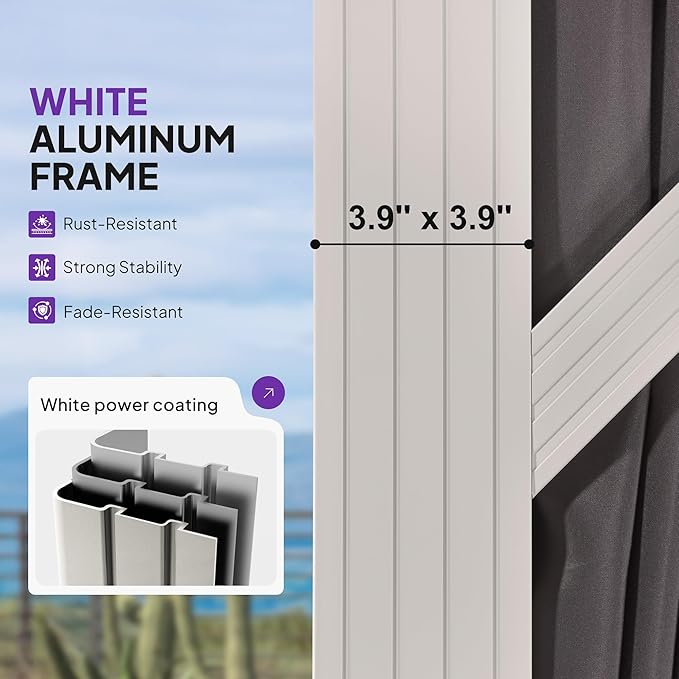 PURPLE LEAF 10' X 14' Outdoor Gazebo Hardtop Metal Roof White Aluminum Frame Heavy Duty Gazebos with Curtain and Netting for Patio, Garden and Backyard, Grey