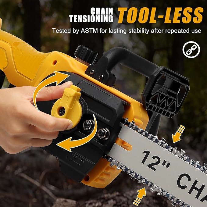 Mini Chainsaw Cordless for Dewalt 20V Battery, Brushless Electric 12"/ 10" with Auto Oiler & Security Lock, for Tree Trimming, Branch Wood Cutting (Tool Only) (12"/ 10" Chainsaw)