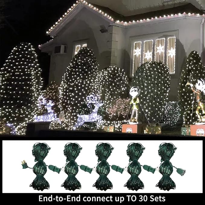 Led Christmas Net Lights Outdoor Christmas Decorations Lights 150LED 6ftx4ft, Connectable Outdoor Fairy Mesh String Lights for Party, Holiday, Wedding, Tree, Bushes Decorations (White)