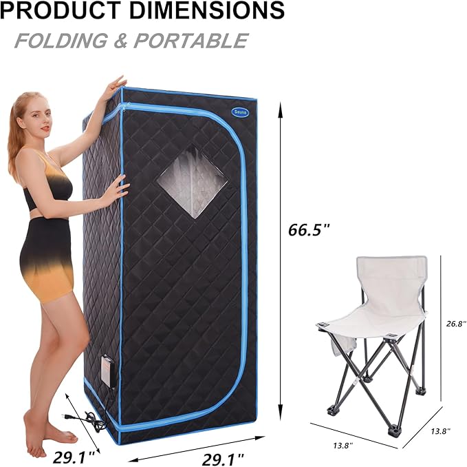 Portable Infrared Sauna for Home Spa | Full Size 1 Person Sauna | Full Size Far Infrared Sauna Tent | with Heating Foot Pad, Portable Chair, (L29.1 x W29.1 x H66.5, Black)