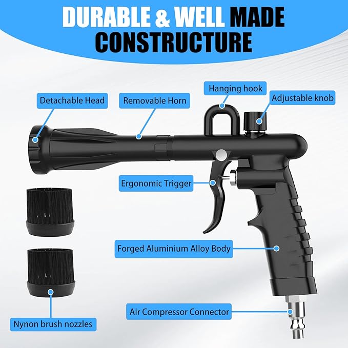Car Detailing Air Gun, High Pressure Air Blower Dryer for Car Interior Cleaning, Quickly Blasts Dirt and Dust, Compressor Pneumatic Air Blaster Cleaning Tool, Black
