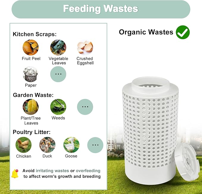 Inground Worm Farm Composter, Outdoor In-Ground Worm Compost Bin for Raised Garden Beds and Yards, In Ground Composting Bin 2 Gallons for Recycling Scraps, 6.3"x6.3"x12", BPA Free, White