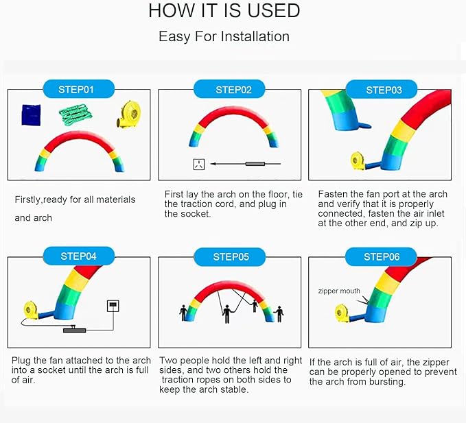 Giant Inflatable Rainbowed Arches Advertising Birthday Party Celebration Garden Decoration-Arch Blow Up Decorative Signs Event Entrance for 250W up General Blower(not Include) Open Size Under 5.5inch