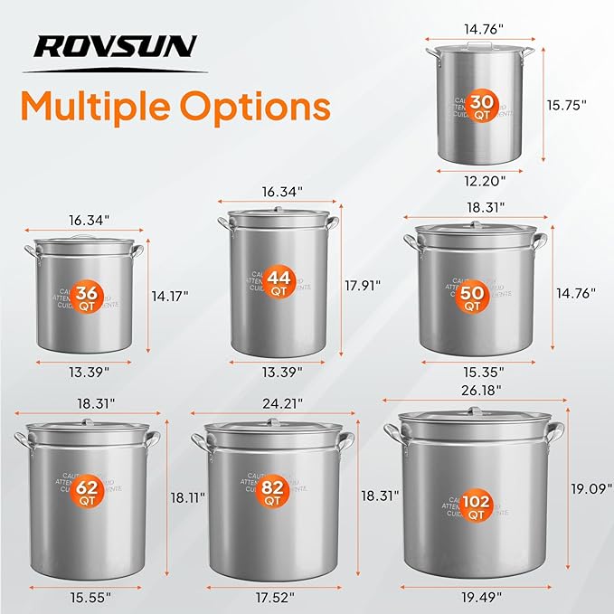 ROVSUN 102QT Stainless Steel Seafood Boil Pot With Strainer Basket, Lid & Hook, Versatile Stock for Crab, Lobster, Shrimp Boiling, Heavy-Duty Turkey Fryer for Outdoor Cooking & Gatherings