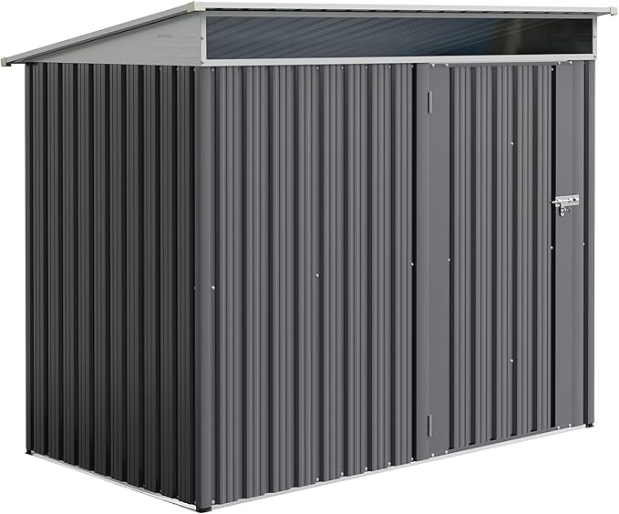 Vongrasig 6x4 FT Outdoor Storage Shed, Metal Garden Shed Clearance with Window and Lockable Door, All-Weather Sloping Roof Tool Shed for Backyard, Patio, Dark Gray