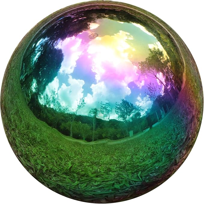 Kesywale Rainbow Gazing Globe Mirror Balls for Garden Home Stainless Steel Shiny Hollow Sphere Sparkling Outdoor Ornament (4.7 Inch)