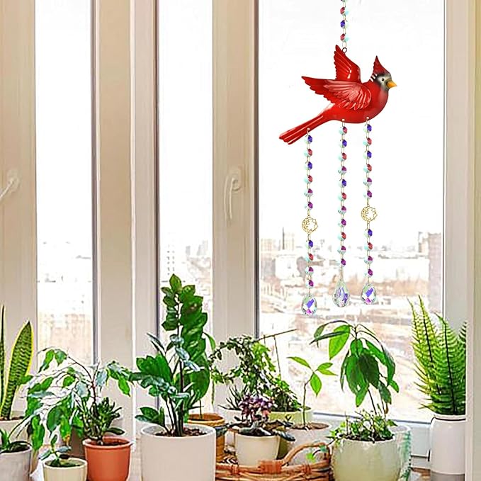 Red Cardinal Suncatcher - Cardinal Gifts for Women, Glass Sun Catchers Indoor Window Hanging Decor with Rainbow Prism, Colorful Memorial Gift for Home Garden, Christmas Valentine Mother's Day