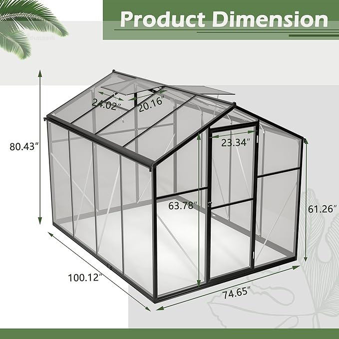KEIKI 6x8 FT Greenhouse for Outdoors, Large Walk-in Greenhouse with Double Doors and Two Ventilation Windows for Outside Green House Garden Backyard