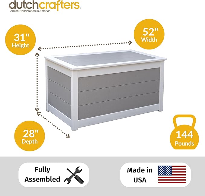 DutchCrafters Poly Waterproof Outdoor Deck Box 200-Gallon Large Deck Box Weatherproof Storage for Pool Decor, Porch Packages, Pool Towel Holder, Holds Up To 10 Cushions (Weatherwood)