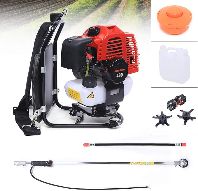 43CC Lawnmower 2-Stroke Air-Cooled Single Cylinder Lawn Mower Grass Catcher Tool Reel Mower Gas Powered Lawn Scarifier Sweeper for Garden Yard Park, 1E40F-5 Engine, TBG430