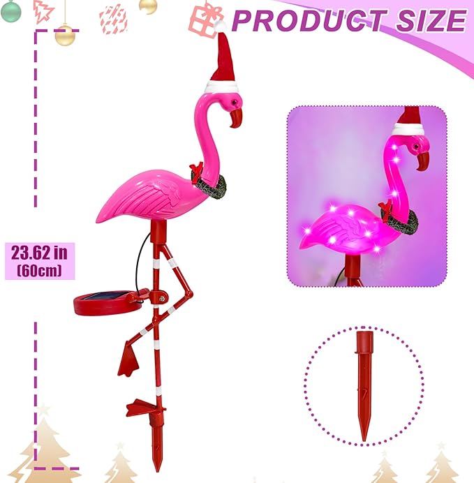 Solar Garden Lights Christmas Decorations Outdoor Waterproof,2 Packs Solar Flamingo Light,Birthday Xmas Gifts for Women Mom,Pink Flamingo Garden Statue,Decorative Lights for Yard Art Patio Porch Lawn