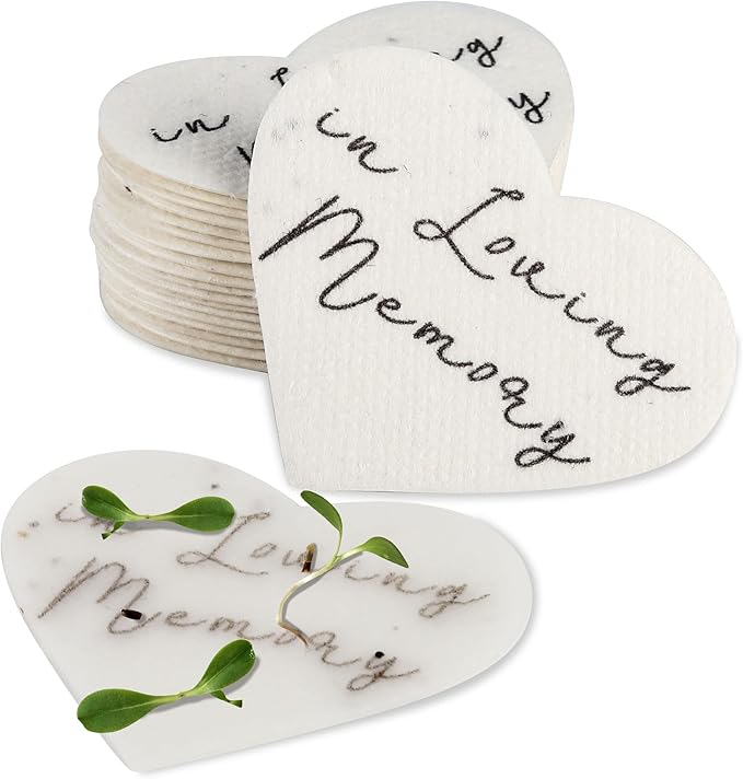 Plantable Wildflower Seeds Paper Heart Shaped with in Loving Memory- 50 Recycled Sympathy Gifts for Loss of Father Mother Loved One- Funeral Memorial Seed Paper Packets for Guest(NO Cards Included)