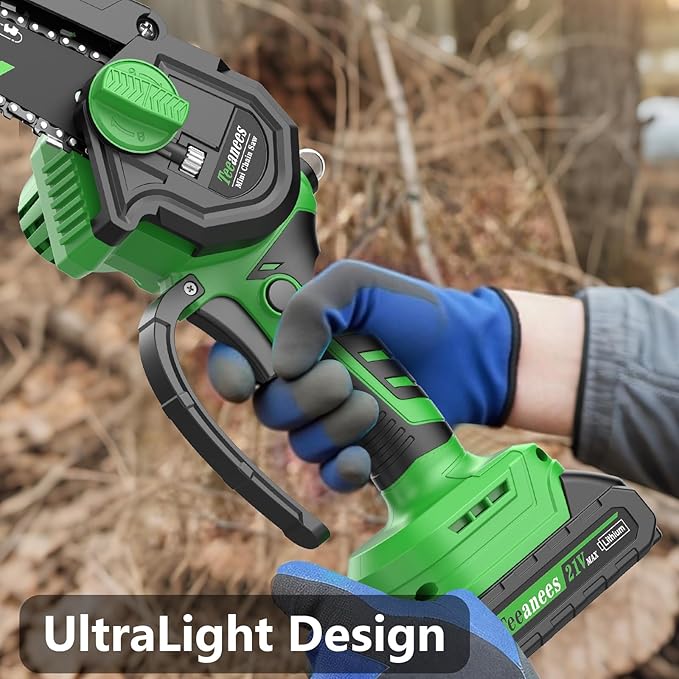 Mini Chainsaw Cordless, 8 Inch & 6 Inch Portable Electric Chain Saw with 2 Battery 8 Chains, Auto Oiler, Battery Powered Small Handheld Saw for Wood Cutting, Tree Trimming, Garden(Green)