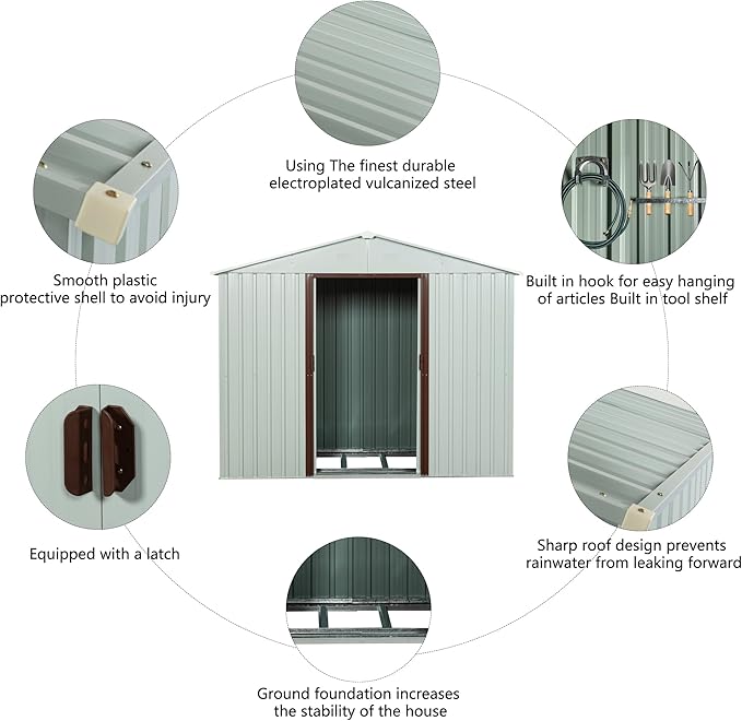 6 x 5 FT Outdoor Storage Shed, Metal Garden Shed with Floor Frame, Tool Shed Outdoor Storage with Lockable Sliding Doors & Window & Air Vents, Storage House Waterproof for Backyard, Lawn, White