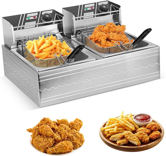 Commercial Deep Fryer, 3200W 12.6QT/12L Electric Countertop Fryer with Basket, Detachable Large Capacity Stainless Steel Countertop Electric Oil Fryer with Temperature Control for Restaurant Home Use