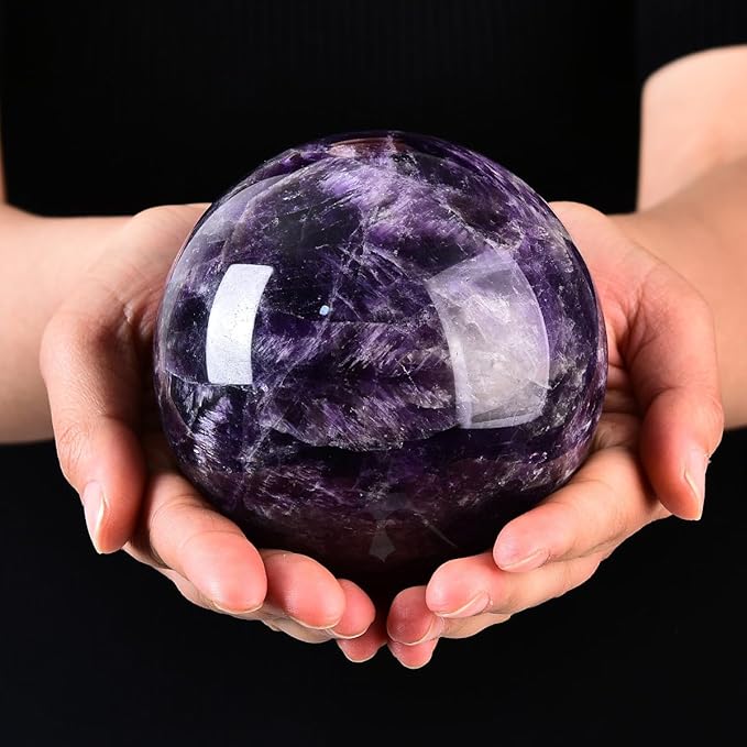 Large Dream Amethyst Crystal Ball with Stand Healing Crystals Sphere for Meditation, Divination, Witchcraft 100-110mm/3.9-4.3"