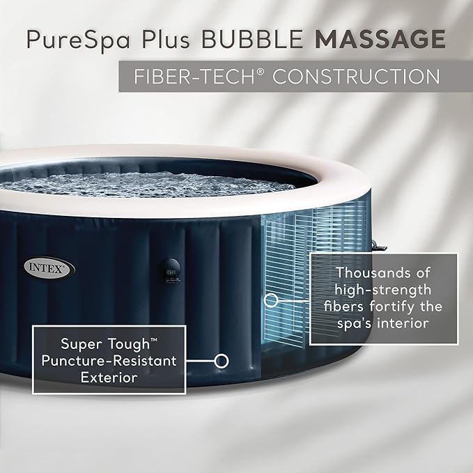 INTEX 28431EP PureSpa Plus Bubble Massage Spa Set: Includes Energy Efficient Spa Cover –2 Headrests – LED Light – 6 Person Capacity – 85" x 28"