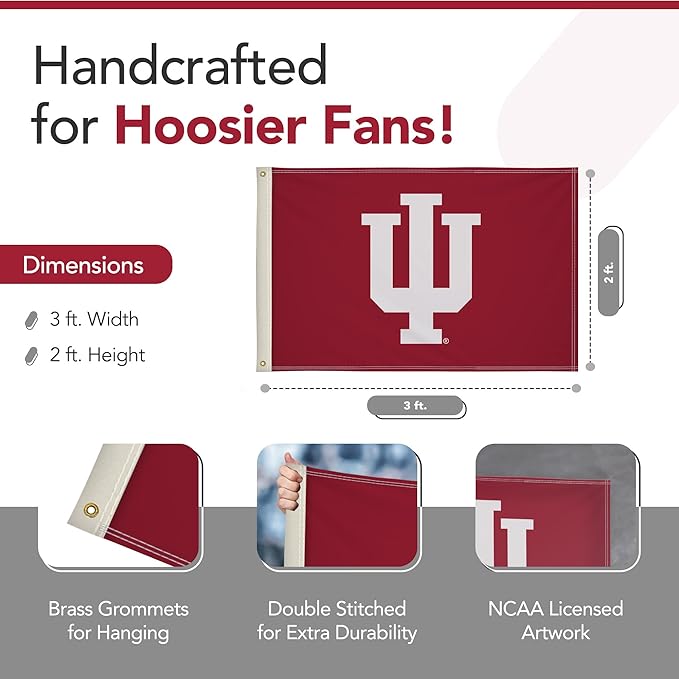 Indiana Hoosiers College Sports Printed Flag - NCAA Licensed - Nylon - School Banner (Red) (2' x 3')