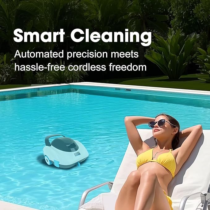 Robotic Pool Cleaner, Cordless Pool Vacuum with 19 GPM Powerful Suction, 2H Runtime and 3H Fast Charging, Dual Filters, Self-Parking, for Above Ground& In Ground Pools Up to 870 sq.ft