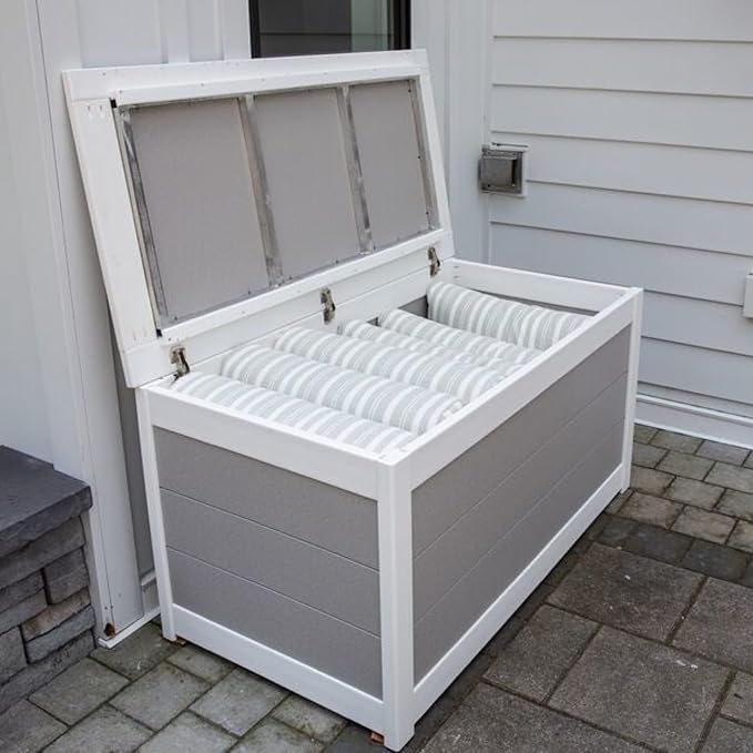 DutchCrafters Poly Waterproof Outdoor Deck Box 200-Gallon Large Deck Box Weatherproof Storage for Pool Decor, Porch Packages, Pool Towel Holder, Holds Up To 10 Cushions - Amish Made in USA (Dark Gray)