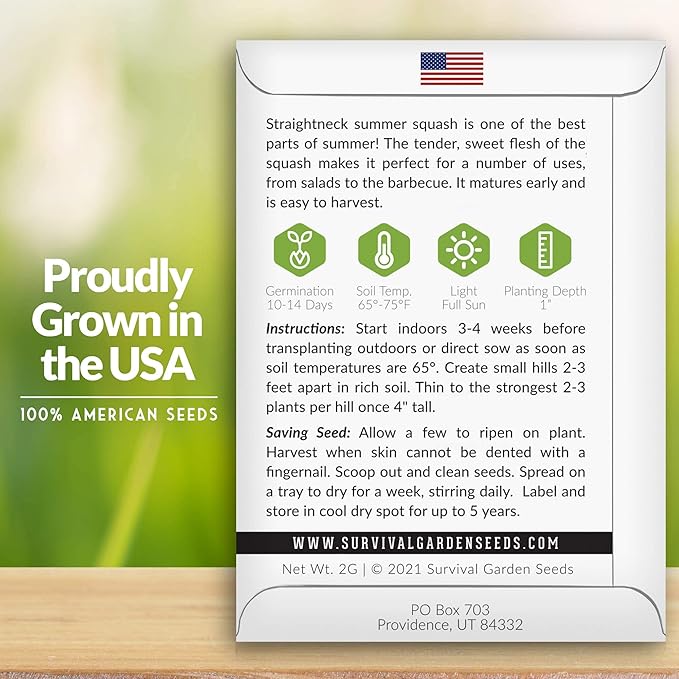 Survival Garden Seeds - Straightneck Summer Squash Seed for Planting - 2 Packs with Instructions to Plant and Grow Yellow Squash in Your Home Vegetable Garden - Non-GMO Heirloom Variety - Seed Vault