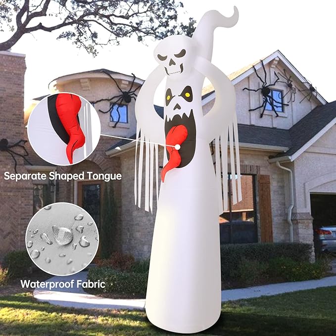 DomKom Halloween Inflatable Blow Up Decorations, 12FT Giant Terrible Spooky Ghost, Built-in LEDs for Holiday Party, Garden, Lawn, Yard, Patio Décor