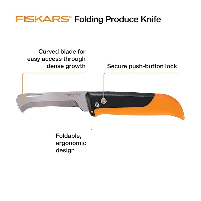 Fiskars Folding Knife for Produce Harvesting, Foldable Gardening Hand Tool with Ergonomic Design