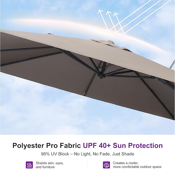 PURPLE LEAF 8' X 10' Swivel Outdoor Patio Aluminum Umbrella with Base Left-right Tilting Cantilever Offset Umbrella with UV Resistant Heavy Duty Fabric for Deck Pool Patio Backyard, Ash Mocha