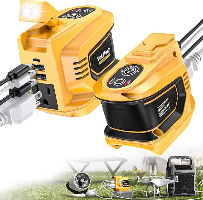 2 Packs Real 200W Power Inverter Compatible with Dewalt 18V/20V, VoLtTech Battery Inverter DC 20V to AC 110V Portable Phone Charger Generator Power Supply with 2 USB Ports & 1 Type-C & 1 AC Outlet