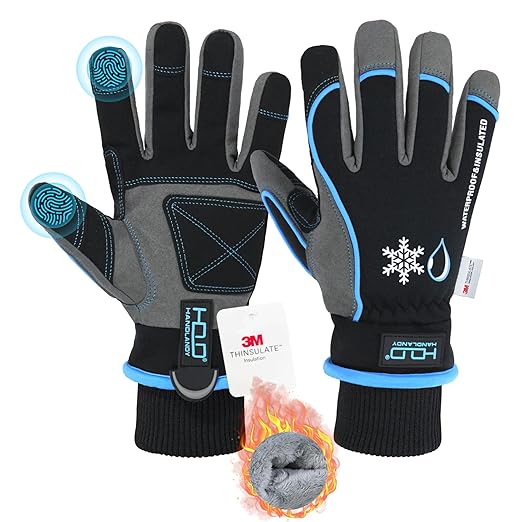 HANDLANDY Waterproof Insulated Work Gloves, 3M Thinsulate Thermal Winter Gloves for Men Women Touch Screen, Warm Ski Snowboard Cold Weather Gloves (XL, Blue)