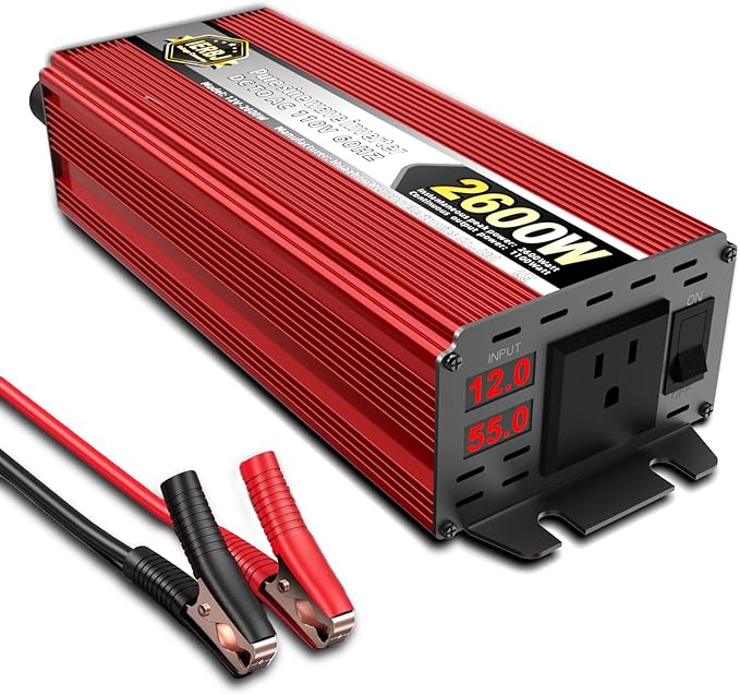 IERBJ 1100W Power Inverter, DC 12V to AC 110V, 2600W Peak Power, LED Display, Pure Sine Wave,Cooling Fan,for Vehicles,Car,RV,Truck,Ship