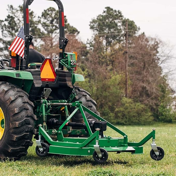 Titan Attachments 3 Point PTO Finish Mower, 48" Cutting Width, Cat 1 Hookup, Green Finish, Rear Discharge, Pull Behind Mower for 18-30 HP Tractors, Low-Noise Cast Iron Gearbox