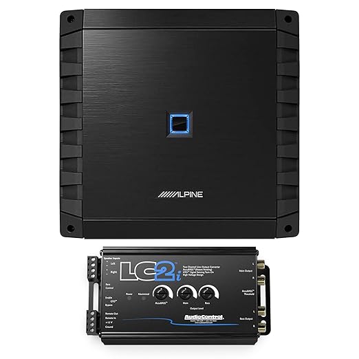 Alpine S2-A60M S Series Mono Class D Subwoofer Amplifier 600W with LC2i 2 Channel Line-Output Converter with AccuBASS Bundle