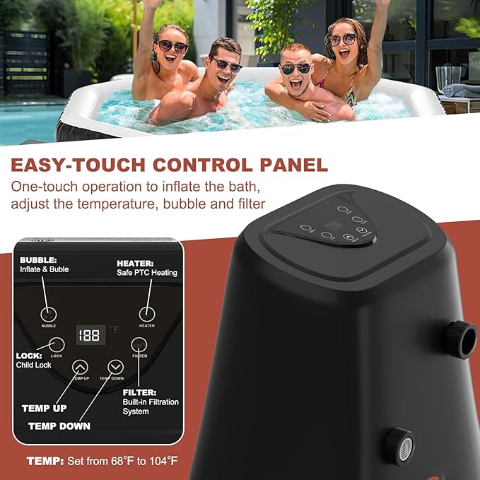 LILYPELLE Inflatable Hot Tub 4-6 Person, Octagonal Portable Hot Tub with 130 Bubble Jets, Large Outdoor Spa Bathtub Set Included Heater Pump, Filter and Insulated Cover, 77" X 77" X 25"