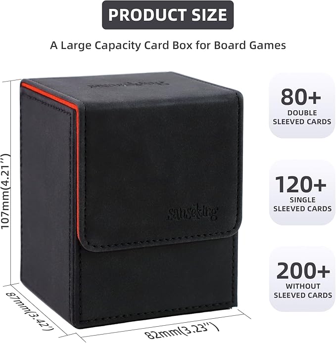 Magic Card Deck Box for MTG Single Deck Card Box fits 100+ TCG Sleeved Cards Soft Leather Card Box Top loading Card Boxes Magic Gift for MTG TCG CCG (Vertical,Black)
