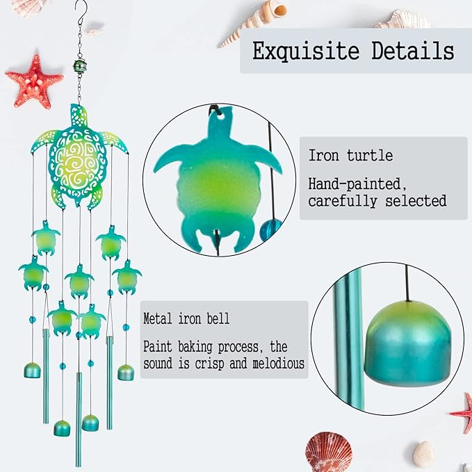 Sea Turtle Wind Chimes - Memorial Gift for Mom, Outdoor Garden Decor, Turtle Lover Gift