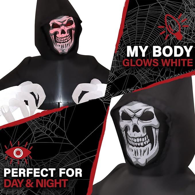 Haunted Hill Farm 5-ft. Reaper Blow Up Decoration with Lights, Halloween Outdoor Decorations for Patio and Yard, Giant Spooky Holiday Inflatable Decor