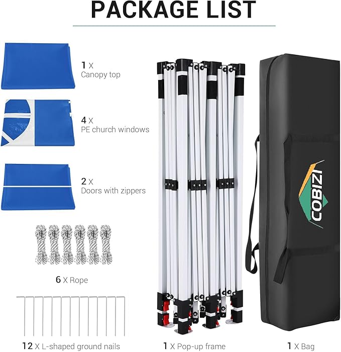 COBIZI 10x20 Pop Up Canopy with 6 Sidewall, Commercial Canopy UPF 50+ Waterproof Outdoor Gazebo with Carry Bag, Tents for Parties with Upgrade Frame, 3 Height Adjustable, Blue