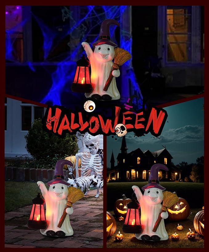 Qeeman Ghost Statues for Garden Decor : Halloween Waterproof Outdoor Decorations Yard Art Resin Figurines for Patio Balcony Porch Lawn Ornaments