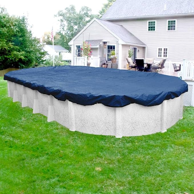 Pool Mate 12 x 24 ft Industrial Blue Winter Oval Pool Cover for Above Ground Pools, 4 ft Overlap (16 x 28 ft Cover Size), Solid 14 x 12 Scrim, 4.5 oz/yd2, 20-Year Warranty, Style: 201224-4PMA