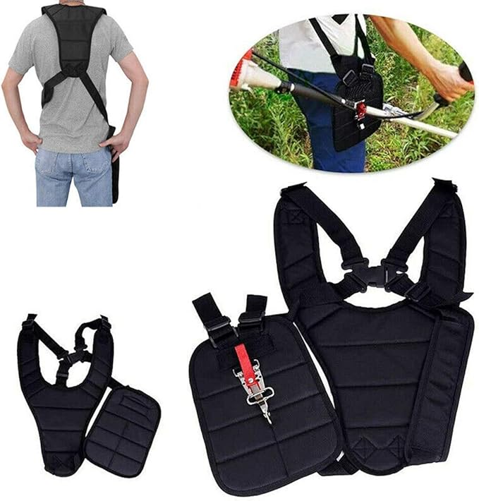 Black Comfort Padded Belt Double Shoulder Strap, Trimmer Shoulder Strap for Trimmers Brushcutters Strimmer Harness, Garden Brush Cutter Lawn Mower Nylon Belt fit for Brush Cutter Trimmer Kit