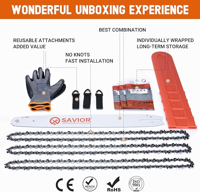 Savior 20 Inch Chainsaw Bar with Chain Combo for L81 .325" 81 Drive Links .063" Gauge Fits Stihl MS291 MS271 MS290 MS261 and More, Replacement Bar 203VXLGD025 (Chain*3+Bar*1)