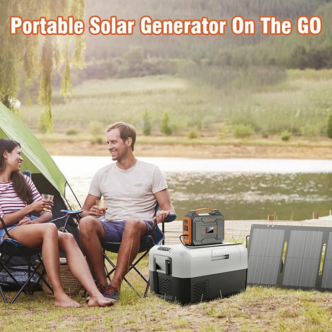 300W Portable Solar Power Station Generator with Foldable 60W Solar Panel Charger, 120W 110V Portable Power Bank with AC Outlet for Camping RV Van Home Outdoor Adventure Backup with USB C