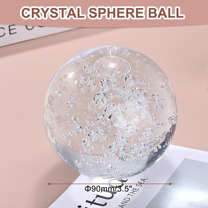 uxcell 90mm/3.5" Crystal Sphere Ball Bubble Glass Solid Decorative Sphere Crystal Ball Prop Ornament for Feng Shui Divination Fortune Telling Tabletop Fountain Decoration, Clear