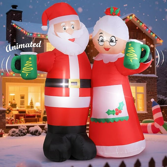 Elegear 7FT Animated Christmas Inflatables Santa Claus Outdoor Decorations, Cheers Santa Inflatable Christmas Decorations with Built-in LEDs, Christmas Blow Up Yard Decorations for Garden Lawn Outdoor