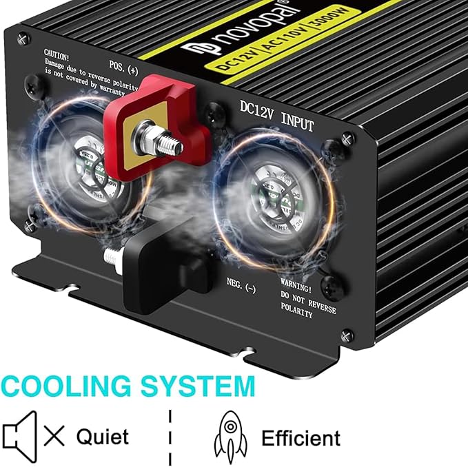 NOVOPAL 3000 watt Pure Sine Wave Inverter, 12V DC to 110V/120V AC Car Power Converter, DC-AC Power Inverter with 3 Outlets, High-Power Terminals - 16ft Remote Control, LCD Display.