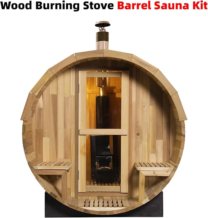 Customize Outdoor Barrel Sauna with Porch,Wood Burning Stove or Electric Stove,4-8 Person DIY Wooden Sauna Kit